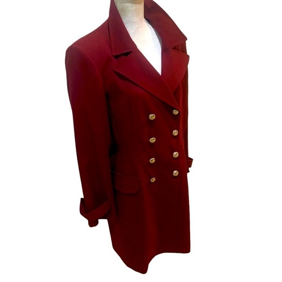 Vince Camuto double breasted coat gold tone logo buttons lined merlot large - Picture 2 of 12